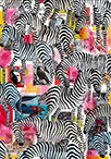 Wunderkammer Zebras: 24 pictures with about 430 stamps by OtGO 2023-2024, consists of 24 equal-sized single paintings, acryl on original Stamps, each measuring 210 by 148 mm (A5)