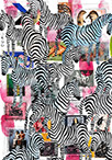 Wunderkammer Zebras: 24 pictures with about 430 stamps by OtGO 2023-2024, consists of 24 equal-sized single paintings, acryl on original Stamps, each measuring 210 by 148 mm (A5)