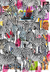 Wunderkammer Zebras: 24 pictures with about 430 stamps by OtGO 2023-2024, consists of 24 equal-sized single paintings, acryl on original Stamps, each measuring 210 by 148 mm (A5)