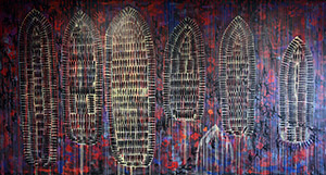 Triptych: The Galleys of Souls –2/3 by OtGO 2013–2021, acryl on canvas 215 x 400 cm