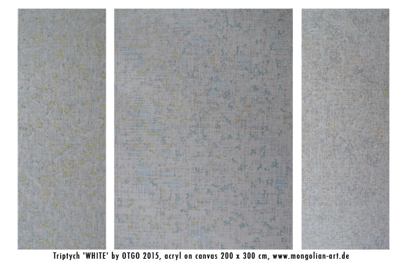 Triptych 'WHITE' by OTGO 2015, acryl on canvas 200 x 300 cm, www.mongolian-art.de