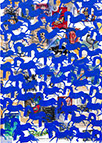 Cabinet of Curiosities Memento Horses: 24 pictures with about 430 stamps by OtGO 2021, consists of 24 equal-sized single paintings, ink and acryl on original Stamps, each measuring 210 by 148 mm (A5)