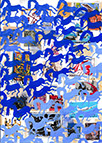 Cabinet of Curiosities Memento Horses: 24 pictures with about 430 stamps by OtGO 2021, consists of 24 equal-sized single paintings, ink and acryl on original Stamps, each measuring 210 by 148 mm (A5)