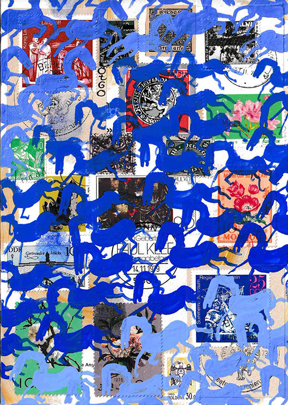 Cabine of Curiosities Memento Horses 10 by OtGO 2024-2025, ink and acryl on original Stamps, 210 x 148  mm (A5)