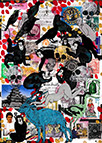 Cabinet of Curiosities Memento Mori: 24 pictures with about 430 stamps by OtGO 2021, consists of 24 equal-sized single paintings, ink and acryl on original Stamps, each measuring 210 by 148 mm (A5)